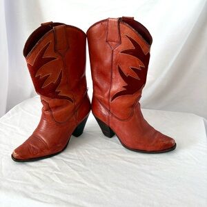 Vintage 70s western boots burgundy rust orange leather size 5 womens